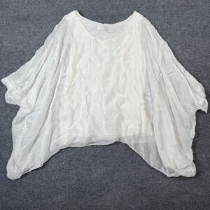 CobbleStone Italy White Silk Poncho Top Sheer Crinkle Layered Blouse Art 226 M